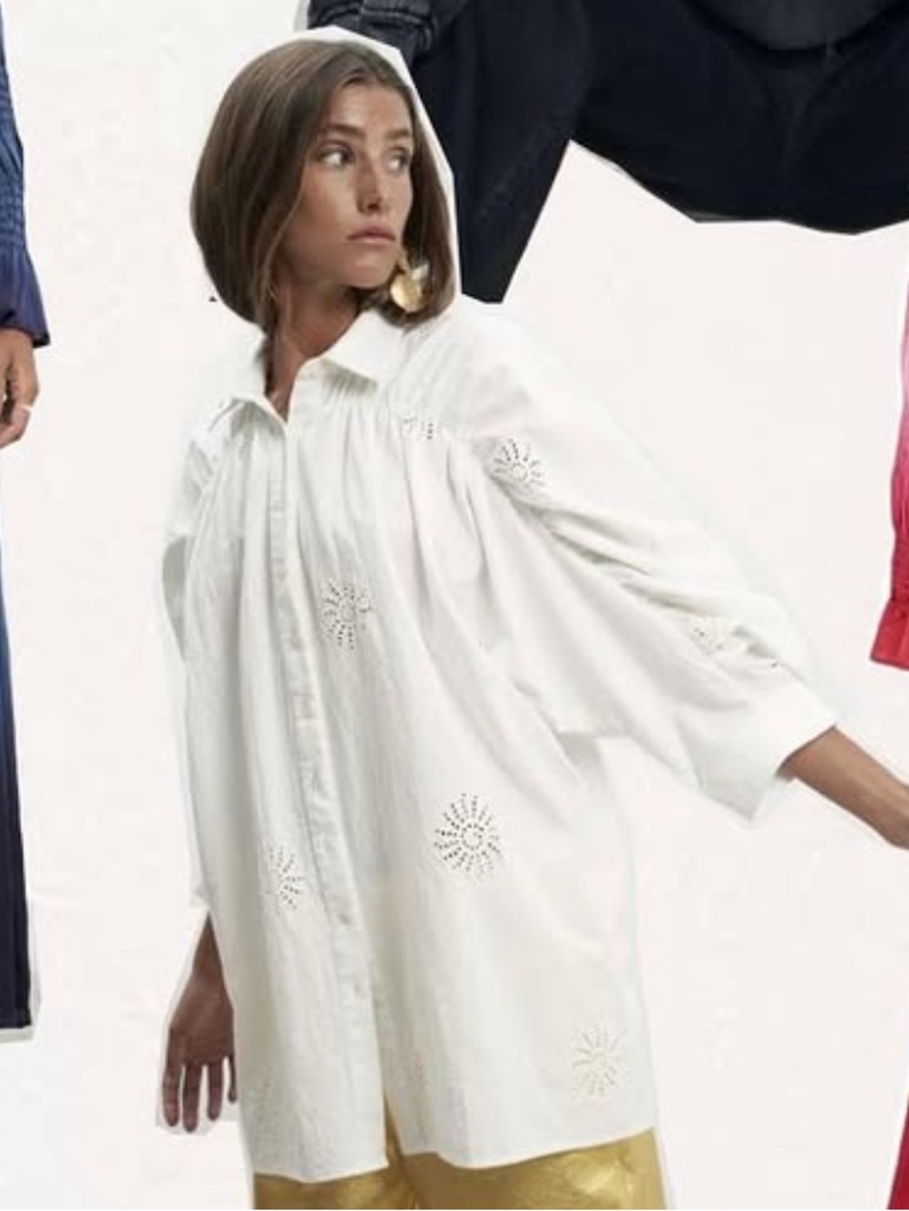 White Eyelet Button-Down Shirt